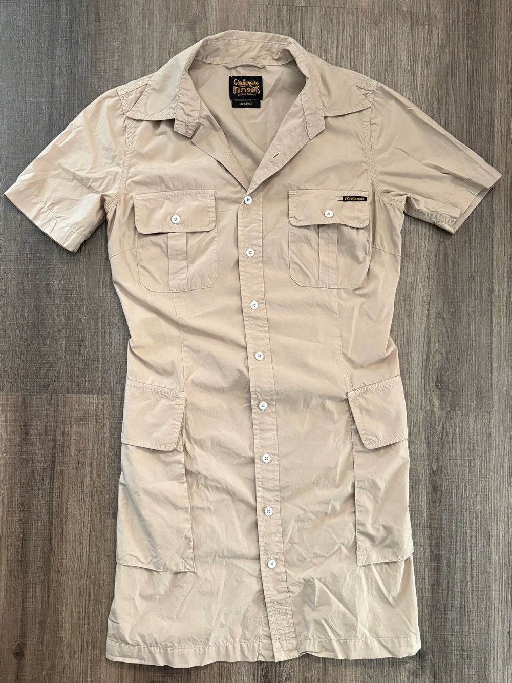 Civilianaire Women’s Short-Sleeve Button Front Cargo Dress - Khaki